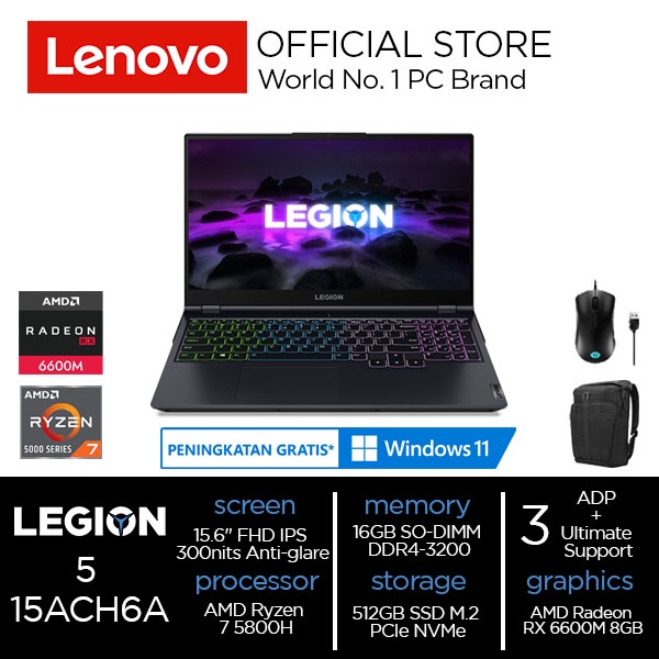 Lenovo Legion 5 15ACH6A 3PID Ryzen 7 5800H 16GB 512GB RX6600M W11+OHS