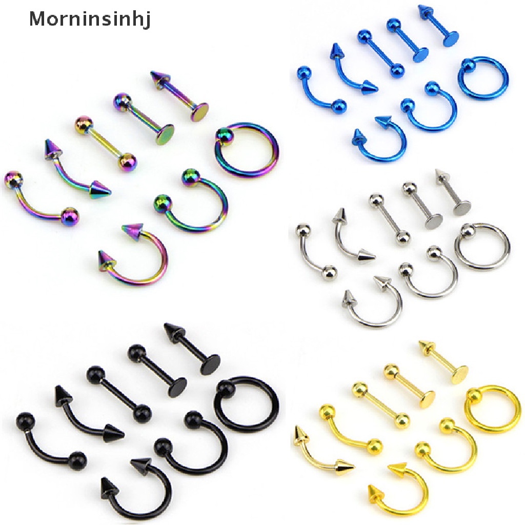 Mornin Campur 8PCS 16G Stainless Steel Helix Perhiasan Telinga Alis Hidung Bibir Rings id