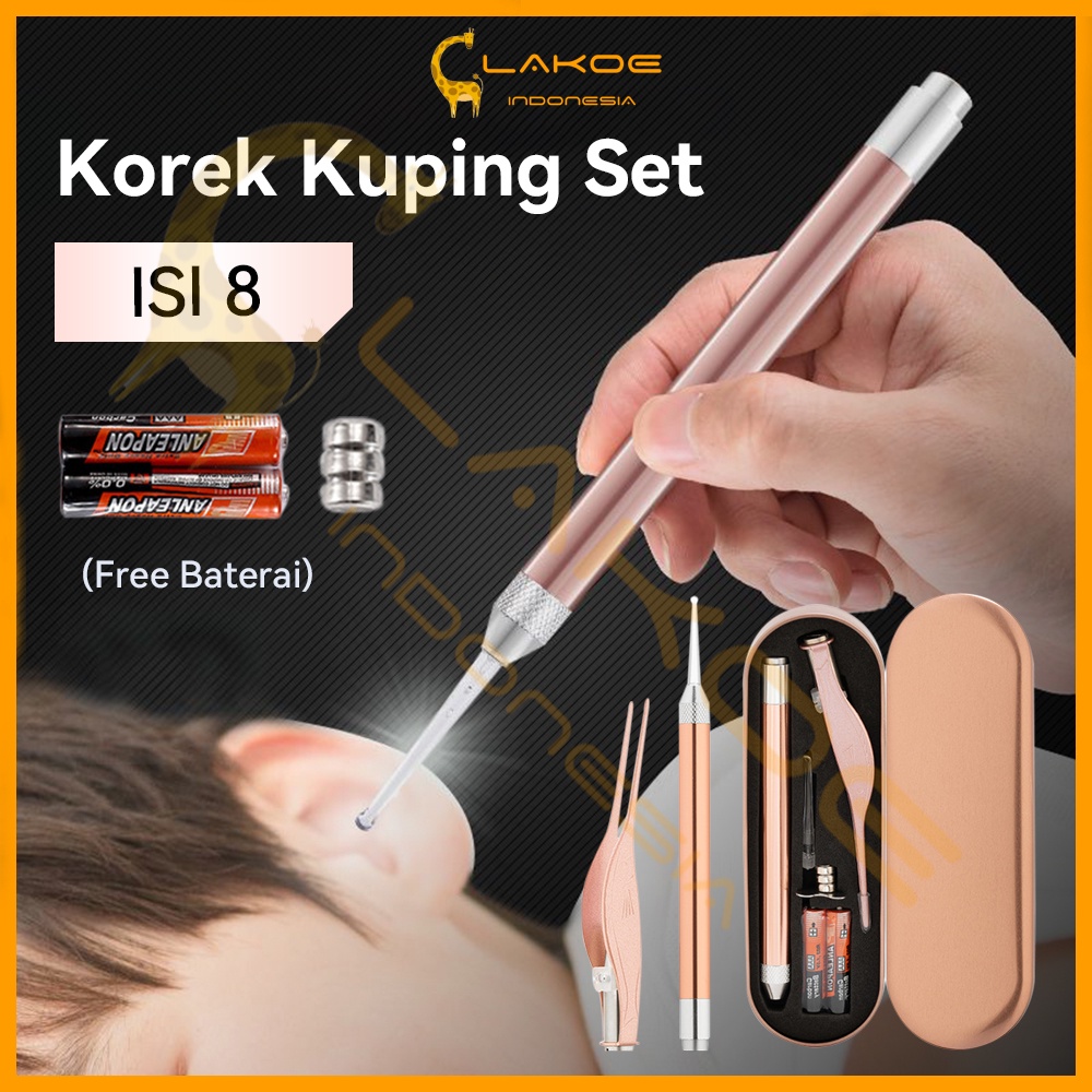 Set Alat Pembersih Telinga Led Korek Kuping Lampu Bahan Stainless Steel