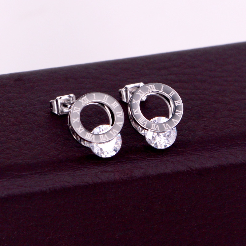Anting ring roma jepit zircon Titanium Stainless Steel 316L anti karat harga grosir bisa bayar di tempat