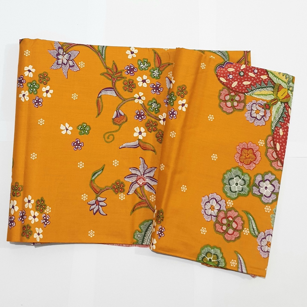 Kain H Santoso Hitam Manis 321 Kuning / Kain Batik Unggul Jaya / Bahan Batik Bunga Cantik