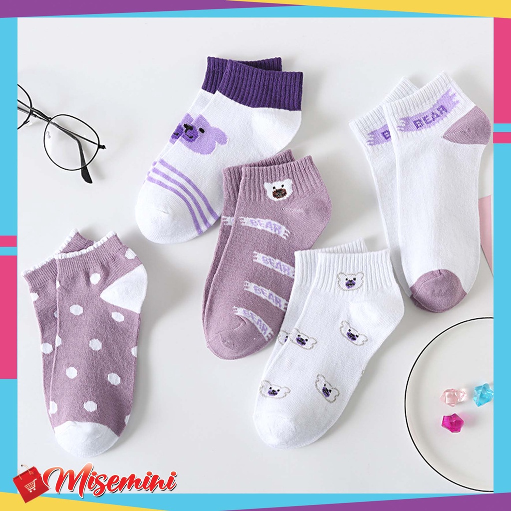 Kaos Kaki Pria Wanita Motif Beruang Ungu Kaos Kaki Pendek Fashion Korean Purple Bear Socks Import 𝓜𝓲