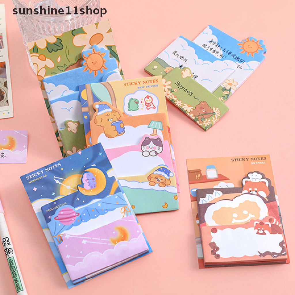Sho 90lembar Kawaii Kartun Beruang Kelinci Sticky Note Pads Perekat Diri Memo Notepad Perlengkapan Kantor Sekolah Alat Tulis Planner N