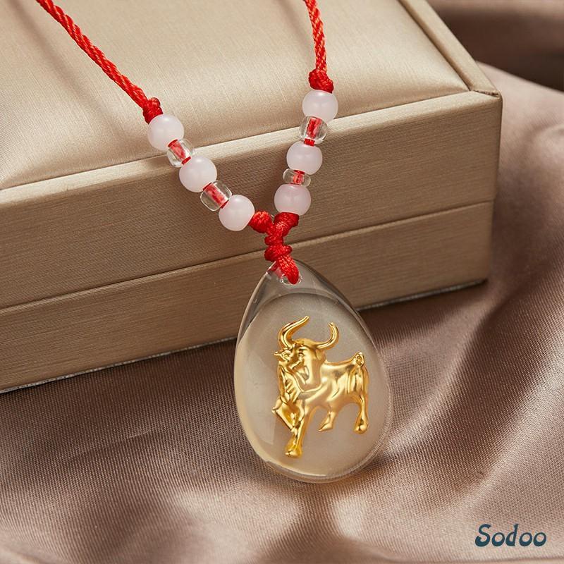 Kalung Tali Liontin Bercahaya Kristal Liontin Zodiak Emas Indah Merah - SO