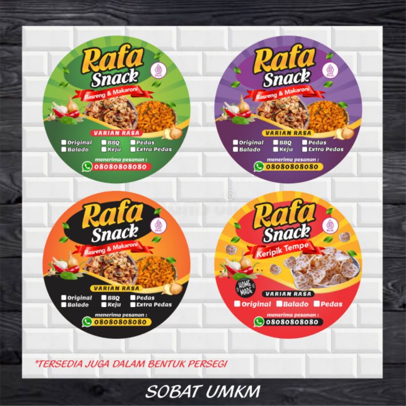 

stiker label jajanan camilan basreng makaroni kripik tempe 4cm