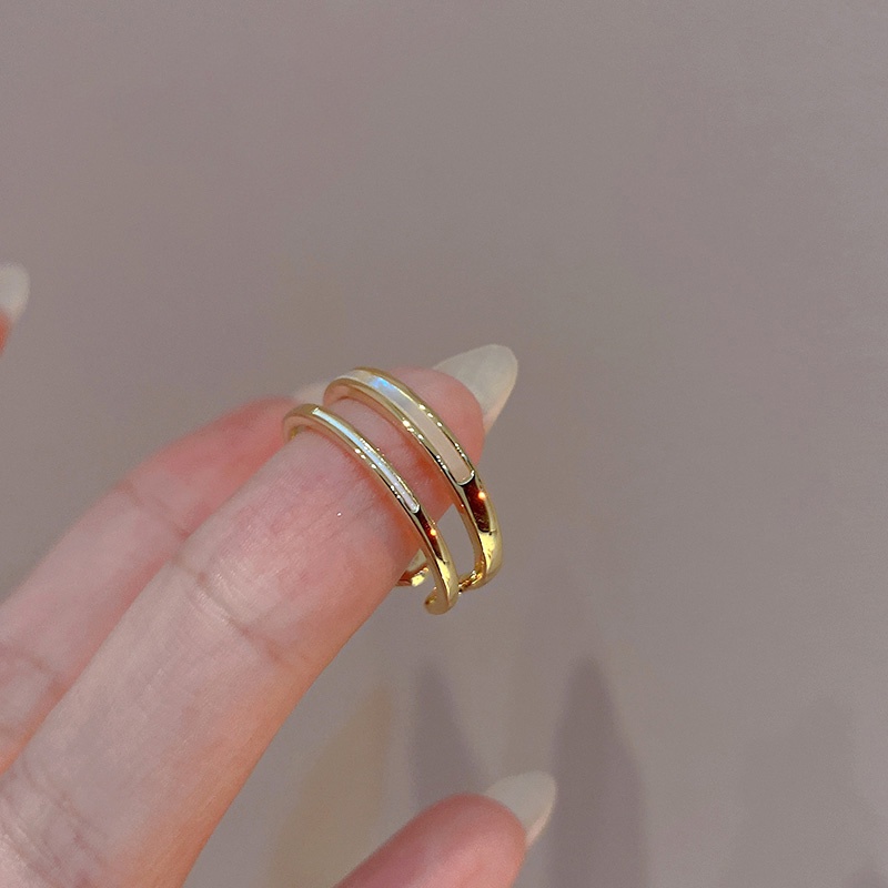 YEEZII 2pcs/set Cincin Emas Terbuka Untuk Wanita Sederhana Adjustable Shell Rings Perhiasan Aksesoris