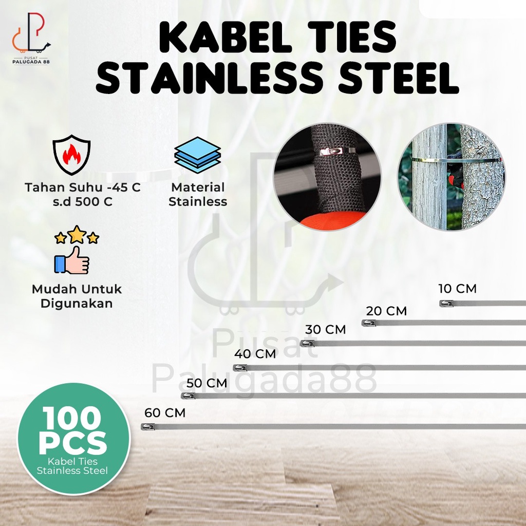 Kabel Tis Cable Ties Stainless Tali Besi Klem Warp exhaust Motor Mobil Tie Ikat SUS 304 4,6 100 pcs  4.6 x 100 200 300 400 500 600 mm 4.6 x 10 20 30 40 50 60 cm ANTI KARAT