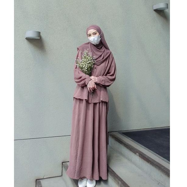 Diskon Gila [Bonus Mini Gold] Naura Set/HANARA SET Stelan Rok bahan airflow crinkle/ One Set Rok