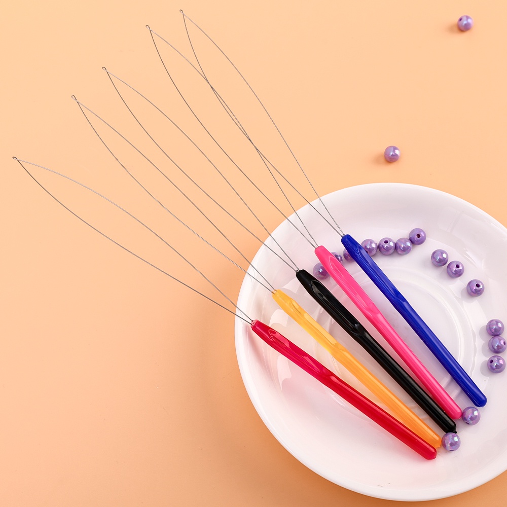 Diy Colorful Pegangan Plastik Manik Threader Mode Threader Ringan Multifungsi Wig Crochet Tools