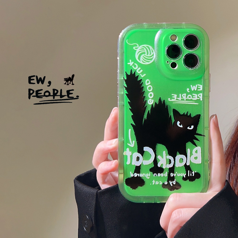 IPHONE Case Silikon Kartun Kucing Hijau Lucu Imut Untuk Iphone14 11 12 13 PRO MAX Casing Cover Pelindung AT0039