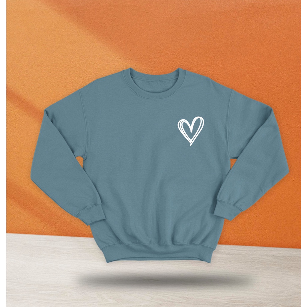 SWEATER UNISEX OVERSIZE SIMPLE HEART OBLONG /// ATASAN CREWNECK SIZE M TO XXL FLEECE TEBAL KEKINIAN TERBARU''