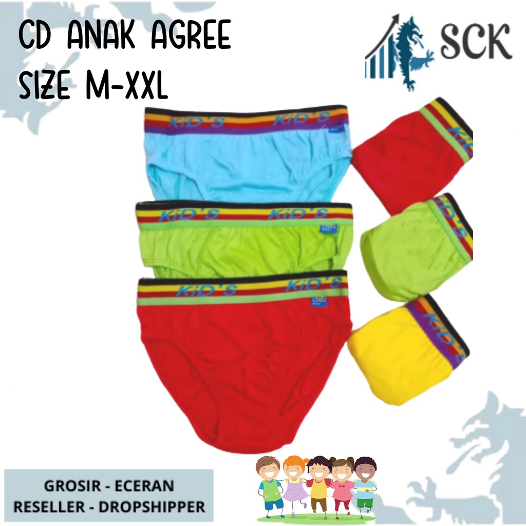 [ISI 3] CD Anak AGREE 101 Pinggang Karet  Melar / Celana Dalam AG101 Polos Model Boxer / Pakaian Dalam - sckmenwear GROSIR