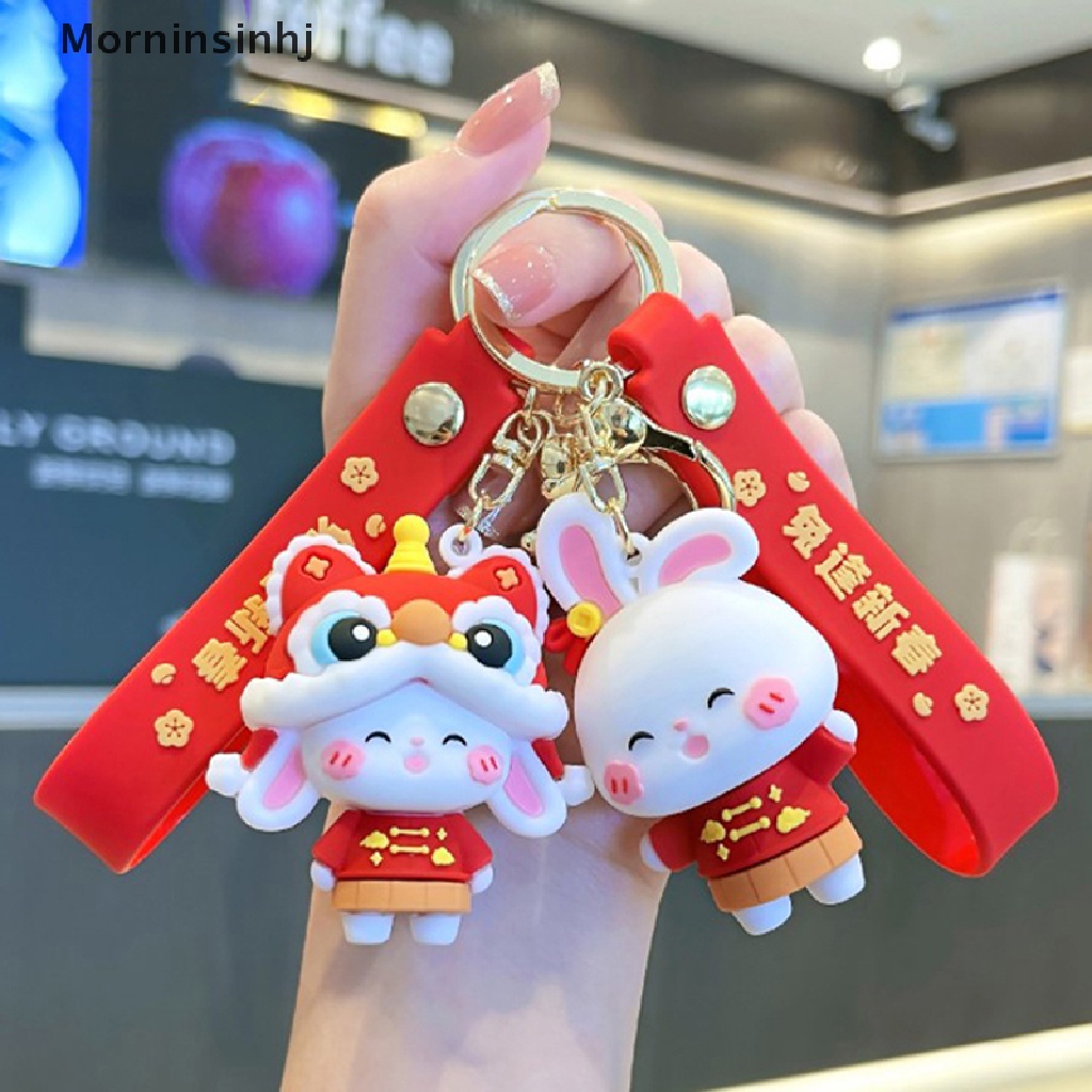 Mornin 1pc New Year Car Keyring Rabbit Keychain Key Lanyard Kartun Pasangan Gantungan Kunci Mobil Kelinci Hadiah Tahun Ransel Liontin id