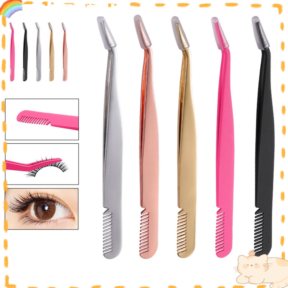 Solighter Pinset Untuk Perpanjangan Bulu Mata Peralatan Mandi Kit Eyelash Extension Curved Pointed Pinset Sisir Sikat Alis