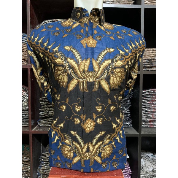 Kemeja Batik Pria Lengan Panjang Batik ARTONESIA motif KERIS BIRU HITAM size M L XL XXL Reguler