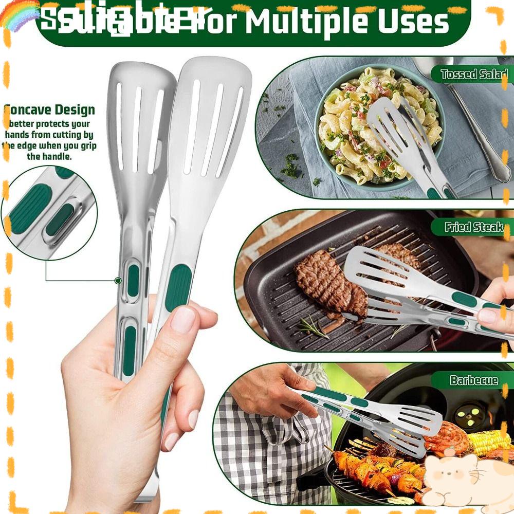 Solighter Penjepit Dapur Non-slip Handle Barbecue Clamp Steak Roti Silikon Klip Makanan