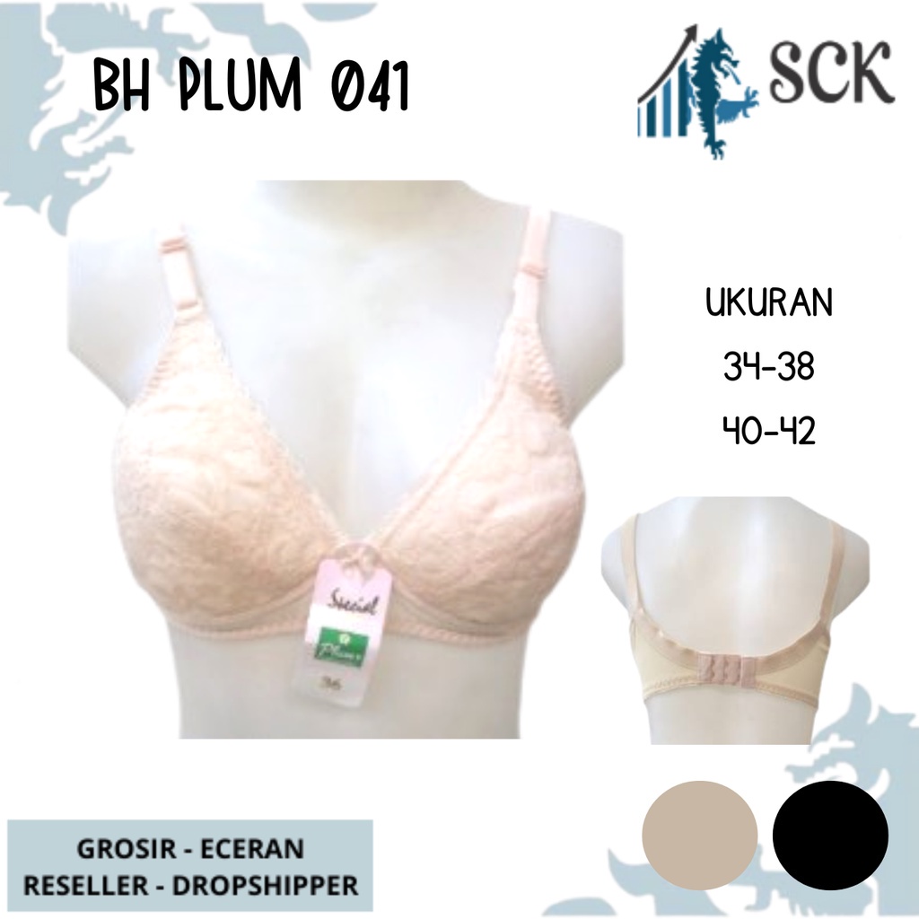 BH PLUM 041 Size 34-42 Warna Cream Hitam Brokat / BH Busa Tipis Tanpa Kawat / Pakaian Dalam Wanita - sckmenwear GROSIR