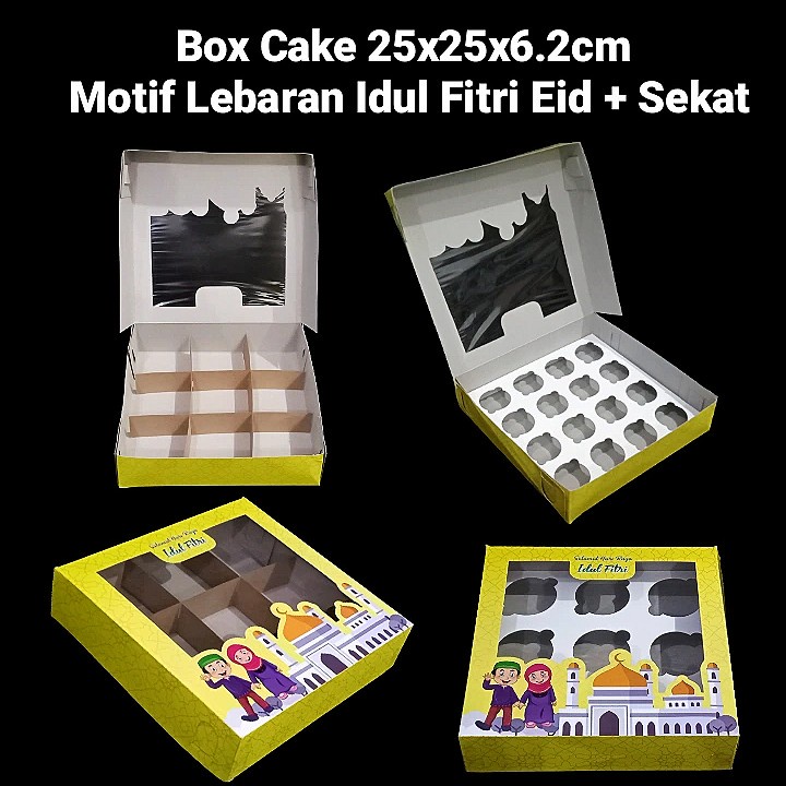 

box kemasan pudding sekat edisi idul fitri kardus cupcake packaging hampers lebaran ukuran 25x25x6,2 cm