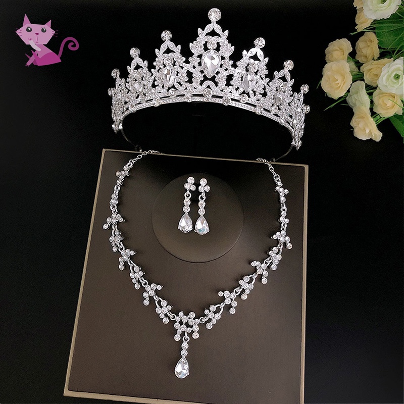 Jual Set Mahkota Tiaras Pengantin Pernikahan Dengan Kit Anting Necklack Handmade Aksesoris