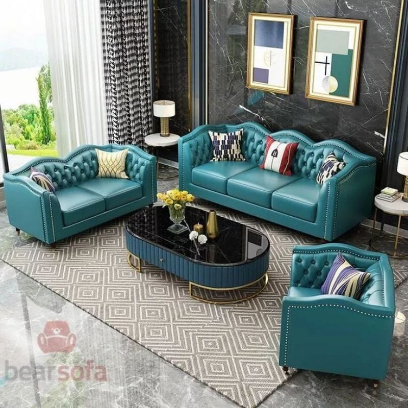sofa mewah chesterfield full kulit gaya amerika