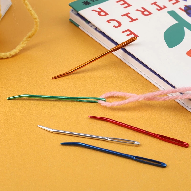 [Harga Grosir] Aksesoris Jahit Rumah Jarum Rajut Wol Lubang Besar DIY Alloy Wool Needle Sweater Rajut Threader Alat Jahit Siku Mata Besar