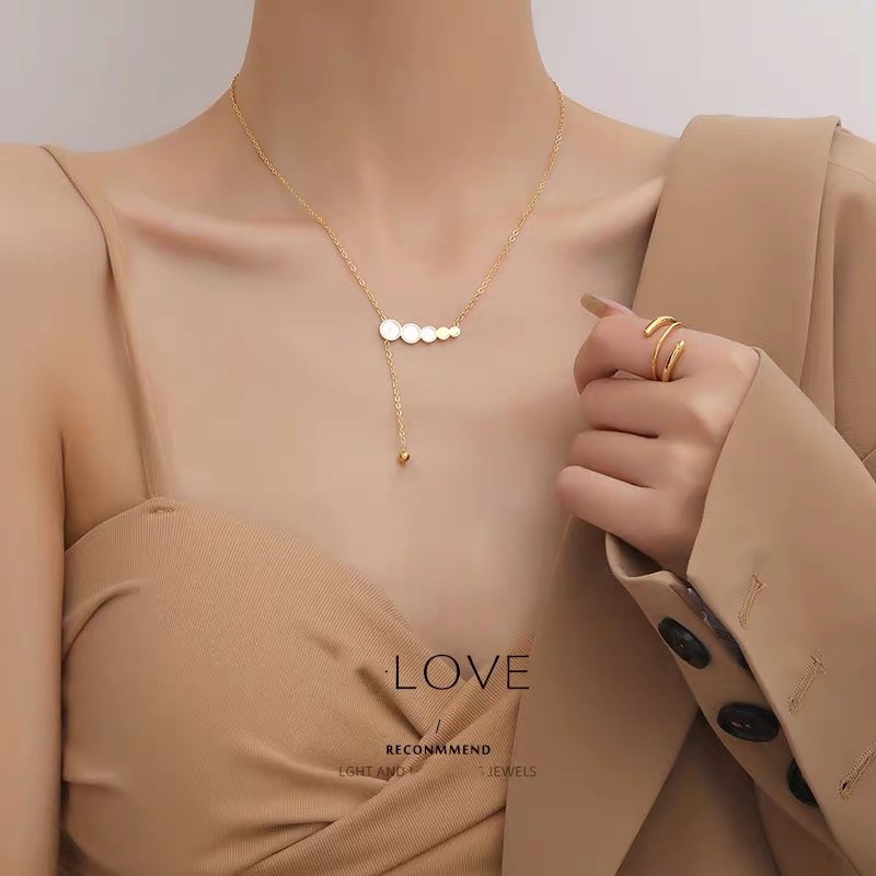 Kalung Rantai Dengan Liontin Daun Empat Untuk Wanita | Kalung Kombinasi  | Aksesoris Bahan Titanium Steel 18k Warna Rose Gold | Perhiasan Bahan Stainless Steel Gaya Retro Hong Kong Untuk Hadiah Ulang Tahun