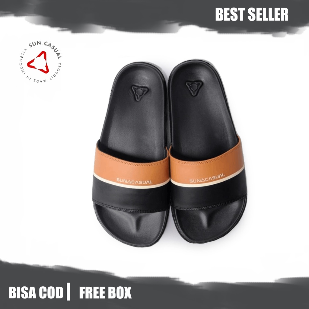 Sun Casual - Vol 3 Brown / Black | Slippers Slide | Sandal Pria | Sandal Wanita | Sandal Unisex