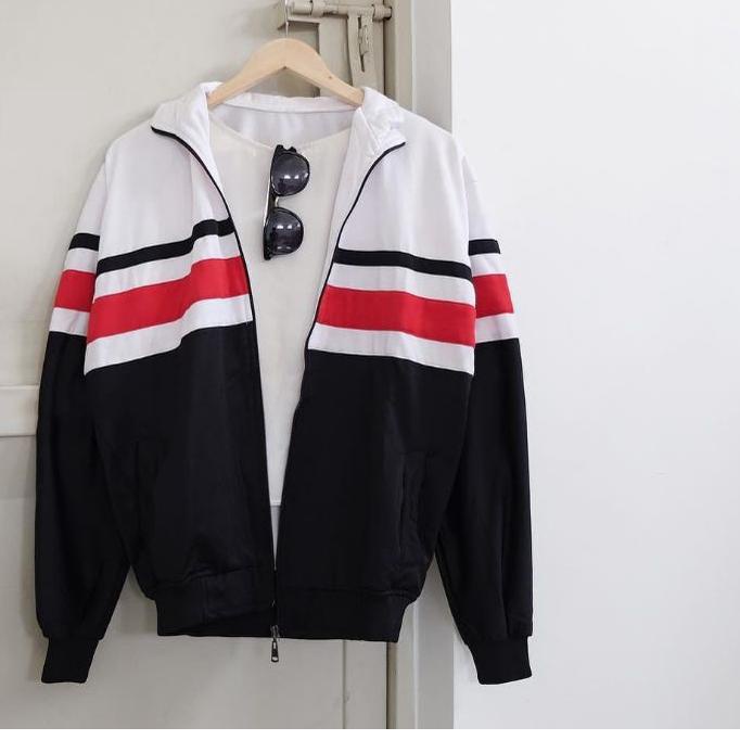 ➩ Jaket tracktop putih hitam garis merah ◄