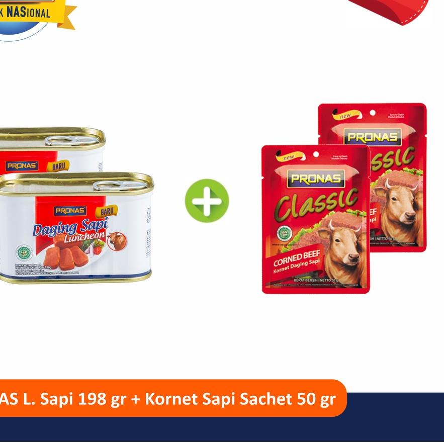 

➶ PRONAS Paket Exclusive Beef Luncheon 198g & Kornet Sapi Ori 50g bundling 4pcs ♜