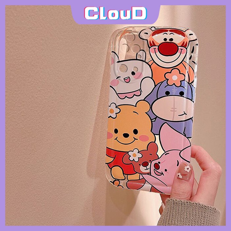 IPHONE Shockproof Airbag Kamera Pelindung Case Kompatibel Untuk Iphone7 6s 6 8 Plus XR 11 12 13 14 Pro Max X XS Max SE 2020 Kartun Lucu Winnie The Pooh Bear Lembut TPU Penutup Belakang