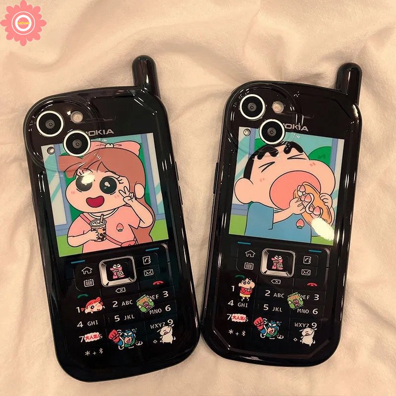 IPHONE Case Kompatibel Untuk Iphone11 13 14 12 Pro Max7 8 Plus XR X XS MAX Kreatif Kartun Crayon Shin-chan Sakurada Nene Kepribadian Retro Bentuk Ponsel Seluler Soft Cover