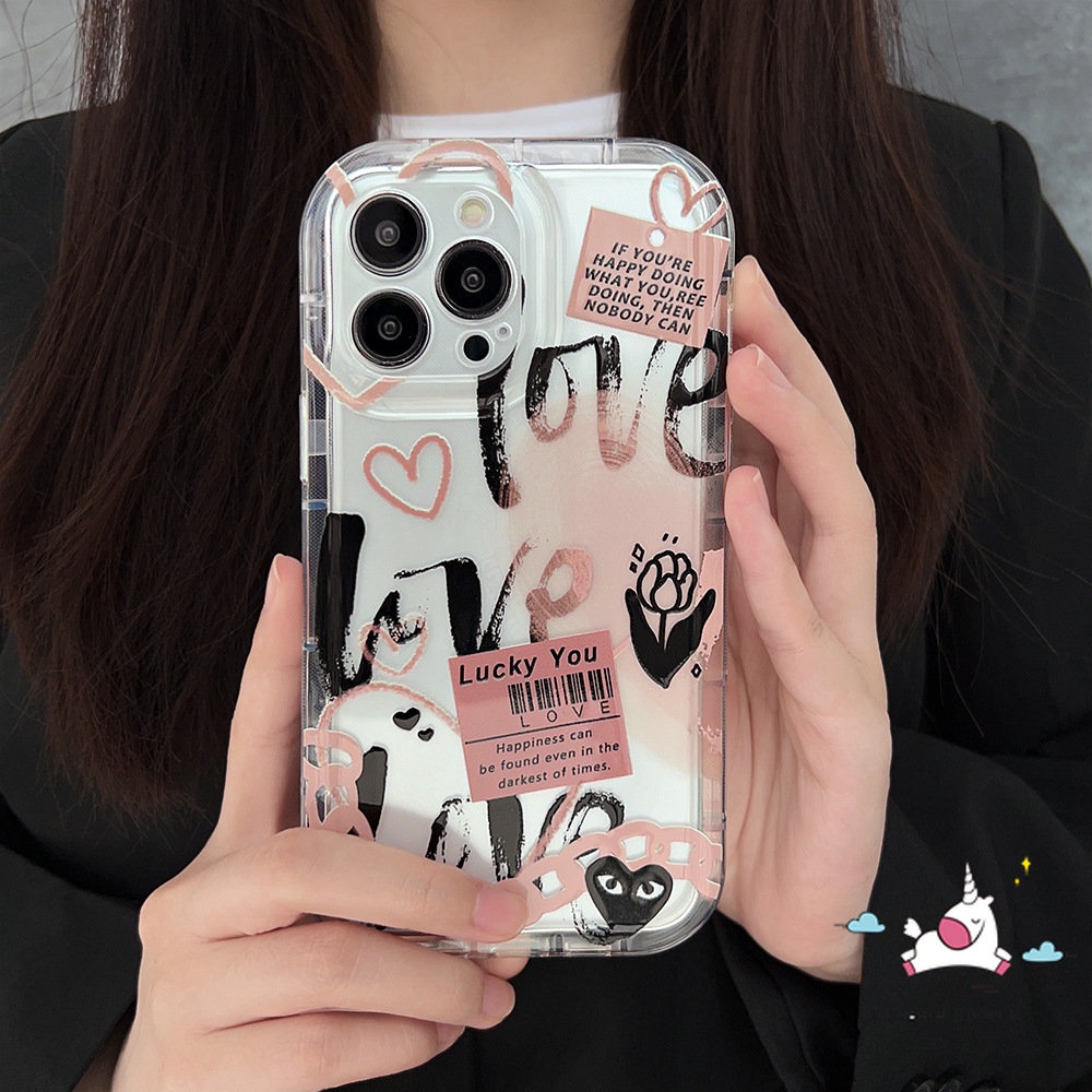 Casing Kompatibel Untuk iPhone 7plus 8plus 11 14 13 12 Pro MAX 6 6S 7 8 Plus XR X XS MAX Kartun Graffiti Love Heart Comme des Garcons Label Bunga Shockproof Lembut Airbag Clear Cover