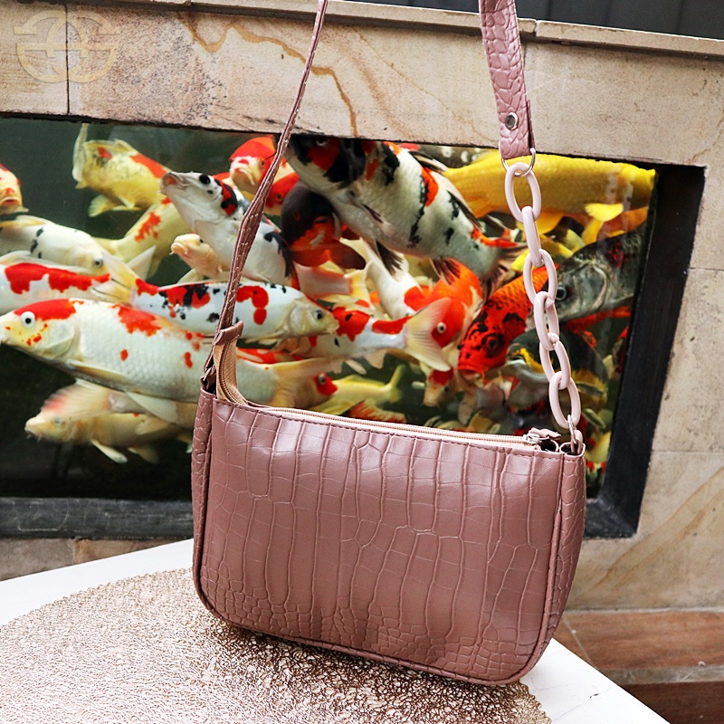 Akaci 01-6636 Fashion Tas Bahu rantai retro kombinasi croco vintage dove THR