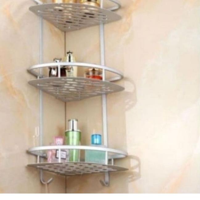 ◘ Rak Sudut Siku 3 Susun Dinding Pojok Kamar Mandi Toilet Stainless Steel Multifungsi Tempat Sabun ℗