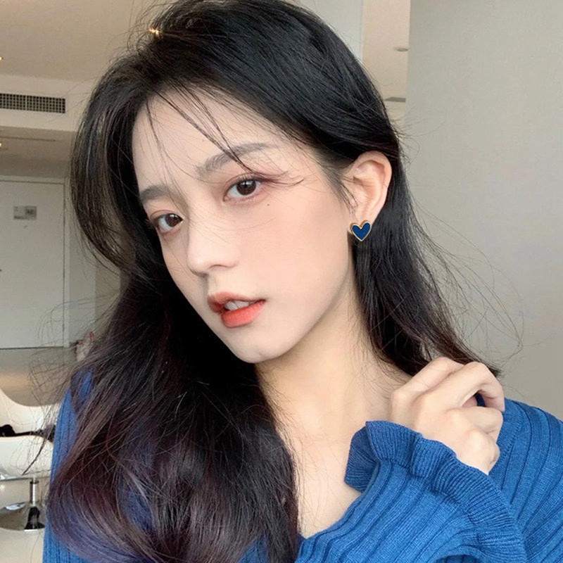 S925 Anting Tusuk Bentuk Hati Warna-Warni Bahan Alloy Korea Untuk Wanita