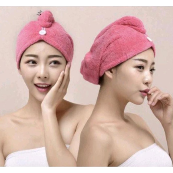 Handuk Keramas Hairtowel Handuk Turban Microbulu Handuk Kancing Kramas Handuk Rambut Onehand