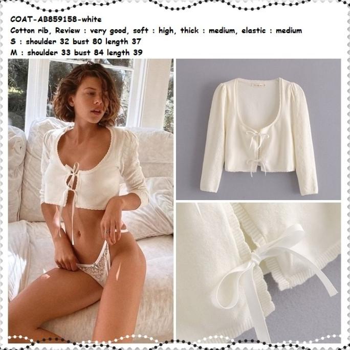 TREND AB859158 CROP KARDIGAN RAJUT PUTIH WHITE BOLERO WANITA KOREA IMPORT ORIGINAL