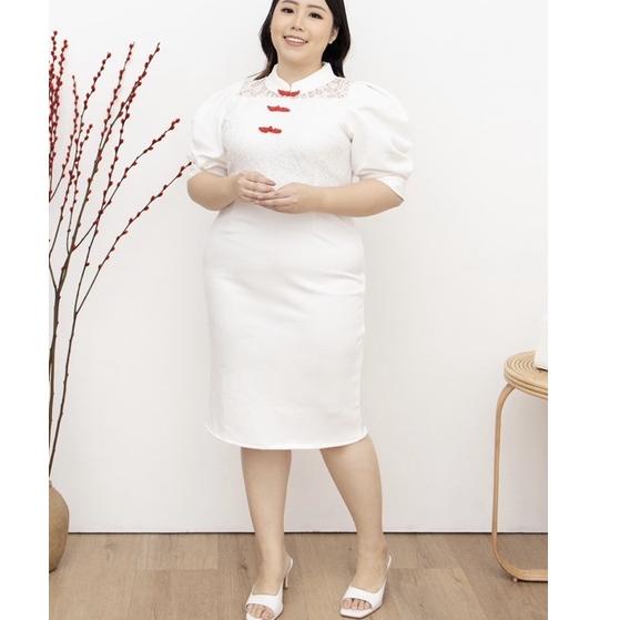 [VX2976W] [ ECLAIRE ] Huan Cheongsam Dress Big Size - Dress Scuba Premium Merah Cheongsam Jumbo Big 