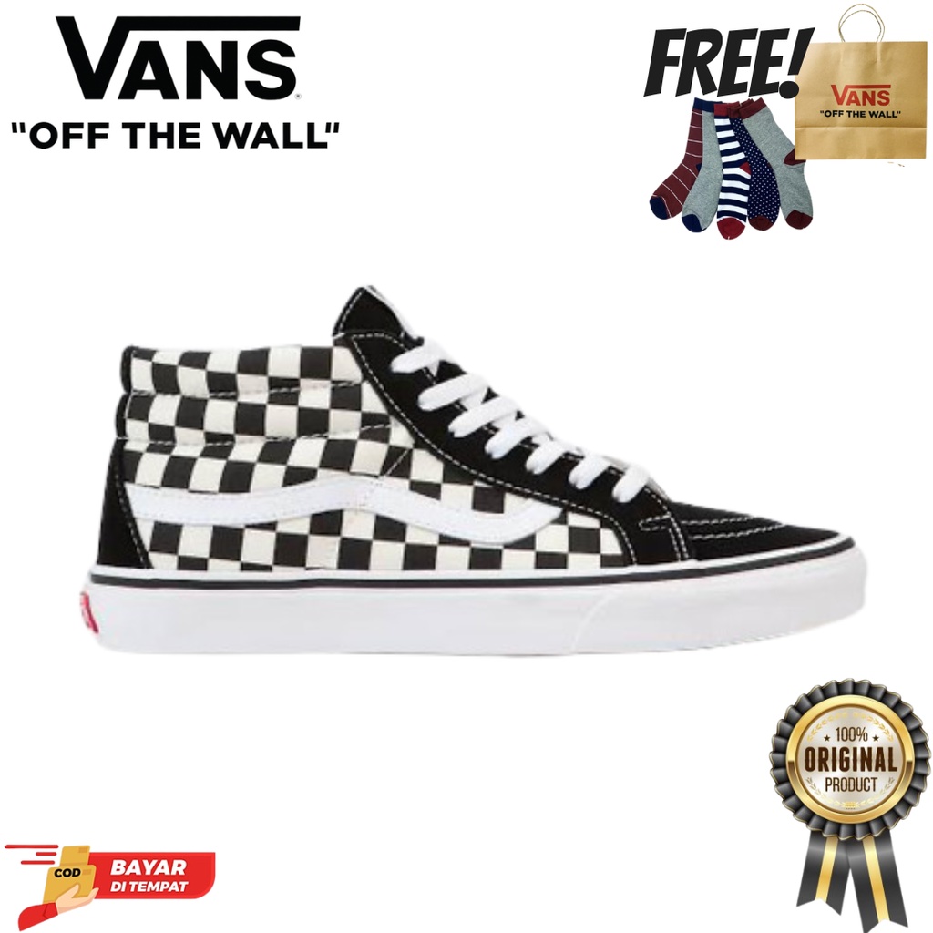 SALE DISKON! V4NS SK8-MID REISSUE CHECKERBOARD BLACK/WHITE CLASSIC 100% ORIGINAL BNIB