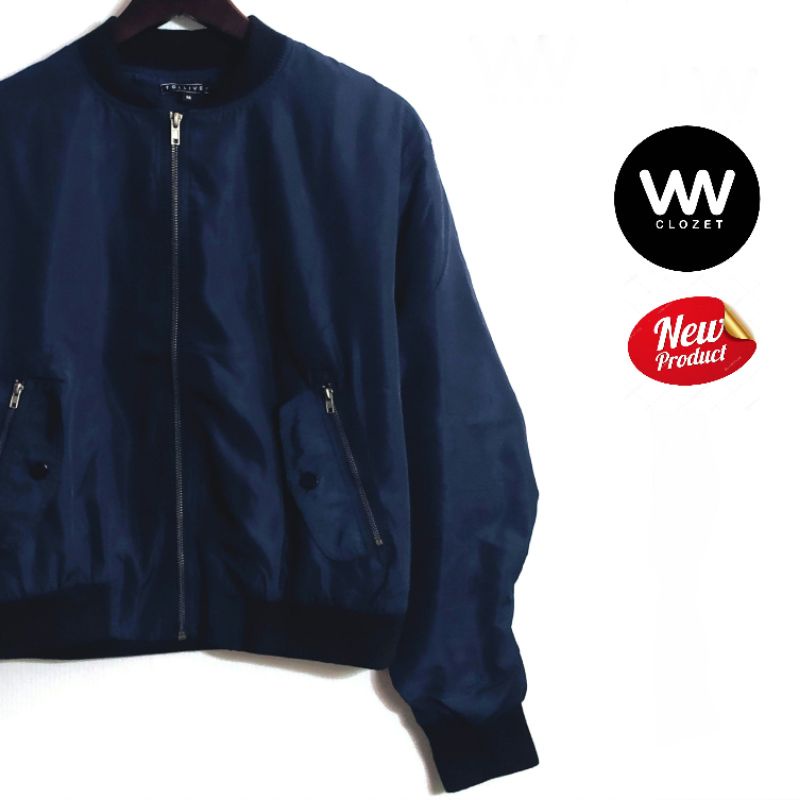 210776 Tolliver - Jacket bomber crop parasut premium navy gelap