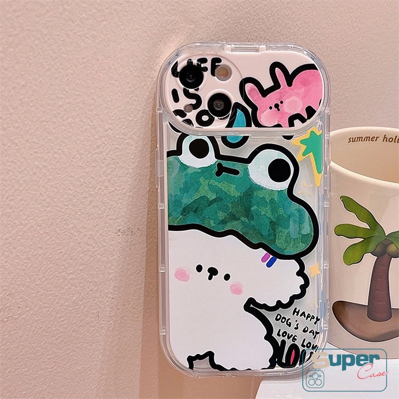 IPHONE Kompatibel Untuk Iphone11 12 13 7Plus 8Plus XR 14 Pro Max14 Plus X XS MAX SE 2020 Lucu Kartun Hewan Kodok Anjing Kelinci Lembut Kreatif Flip Make Up Cermin Graffiti Case