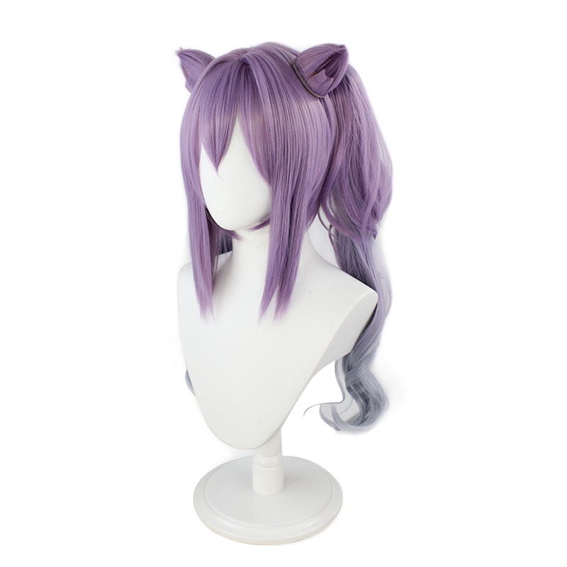 Wig Sunny Ukiran Hujan Genshin Sumeru Genshin Sumeru Anime Game Engraved Sunny cosplay Double Ponytail Gradient Telinga Kucing Styling Tutup Kepala