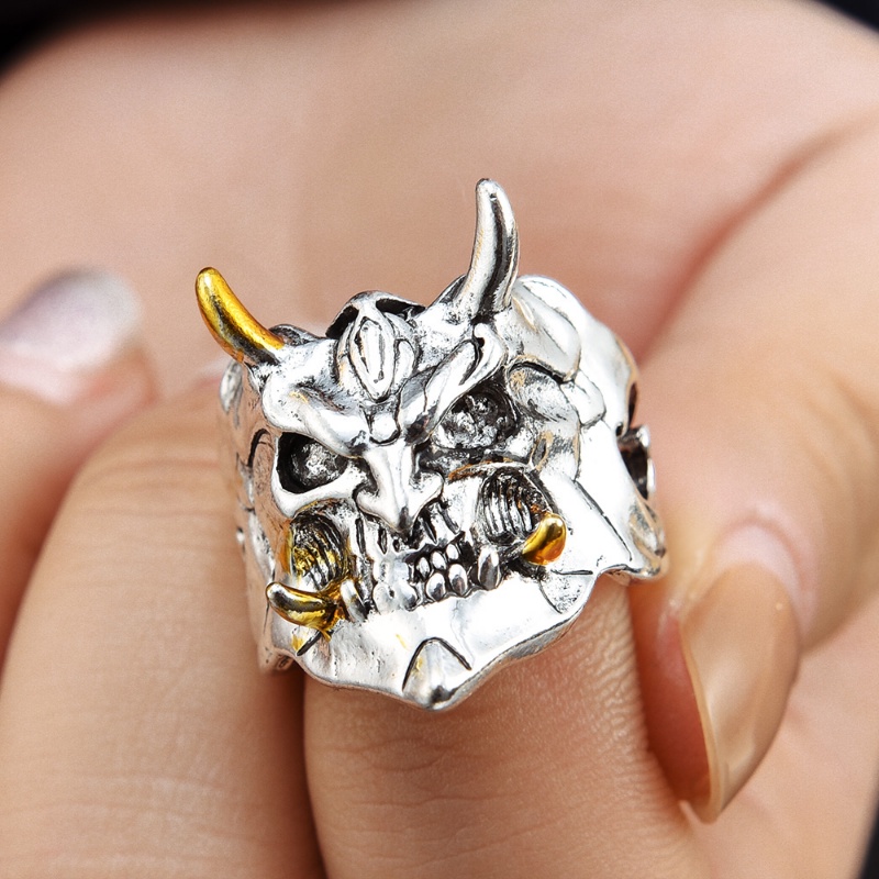 Gothic Devil Topeng Punk Rings/Pria Wanita Vintage Demon Skeleton Face Finger Ring