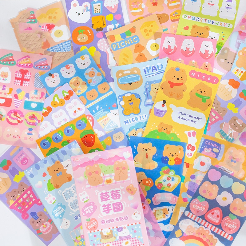 100pcs/set Stiker Beruang Lucu Tidak Berulang Tahan Air Stiker DIY Scrapbooking Tangan Akun Dekorasi Bahan Hadiah Untuk Teman