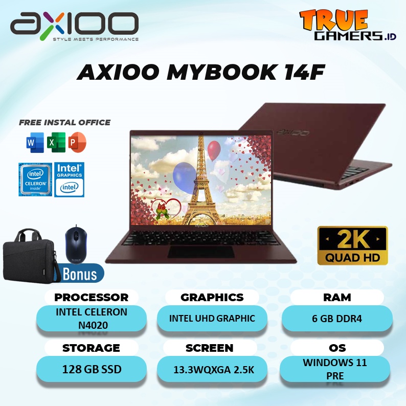 LAPTOP AXIOO HYPE 10 N4020 8GB 512GB SSD / CINTA PRODUK INDONESIA