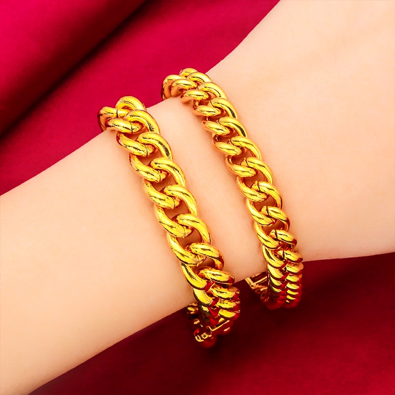 Goldkingdom Perhiasan Fashion Emas Asli Kadar 375 Bangkok Aksesoris Ready Stock Menebal Dan Berat Gelang Pria Dan Wanita Gaya Pasangan