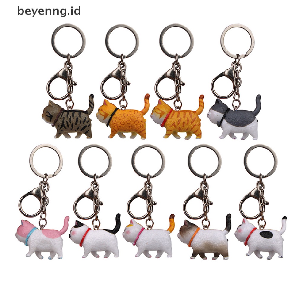 Beyen Gantungan Kunci Liontin Kucing Kartun Lucu Kitten Cat Key Chain Shake Head Bag Keychains ID