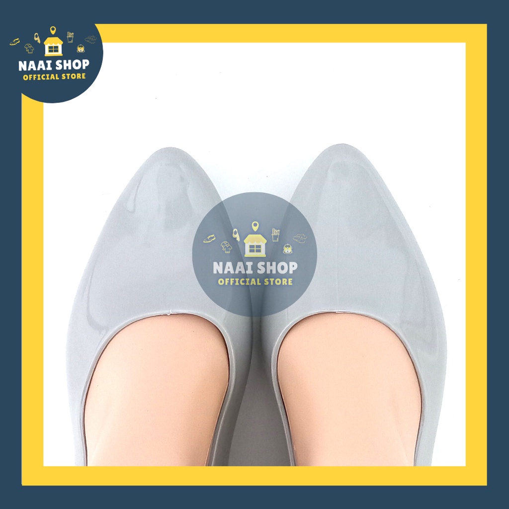 Sepatu Wedges Wanita Polos Kilau Size 36-40 Heels Sedang -+ 4 CM Jelly Shoes Soft Color Glosy Slip On Kerja Kuliah Sekolah Terbaru Selop Bahan Karet Kasual Korea Style Kekinian Slop Formal Cewek Import Premium Murah Pantofel Terlaris Jinjit Mokaya 805 Naa