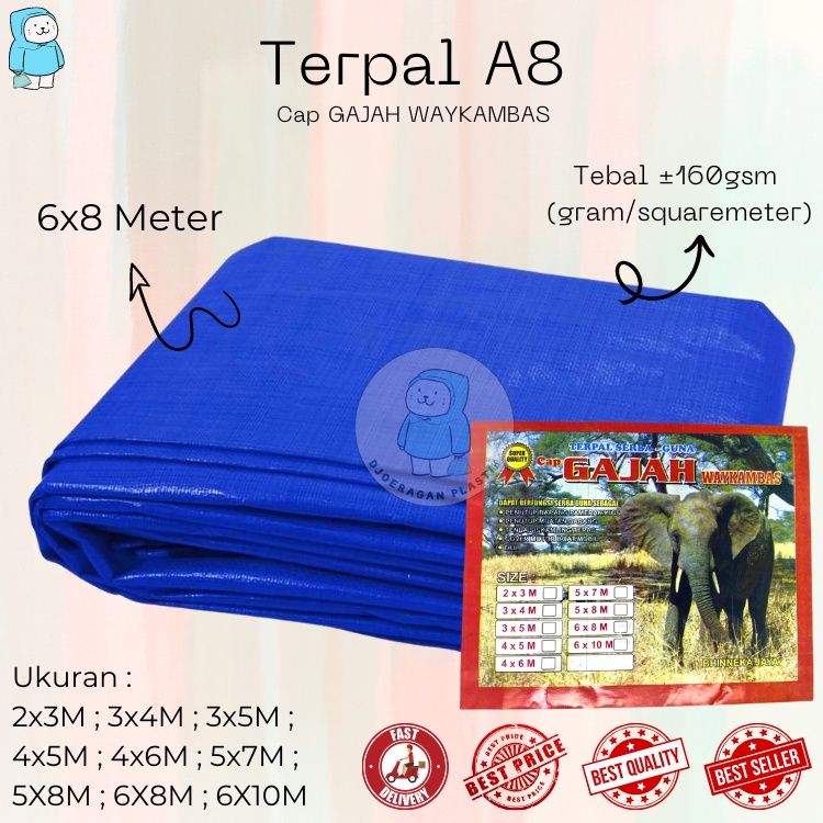 [6x8 Meter] Terpal Plastik A8 Lokal Cap Gajah Waykambas