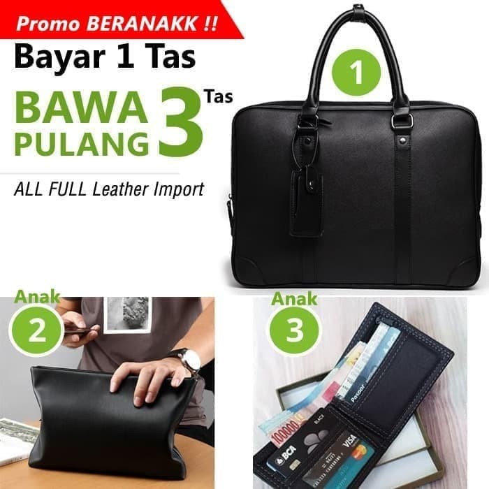 Terlaris Tas Laptop Kerja Kantor Pria Kulit Waterproof Hitam 1